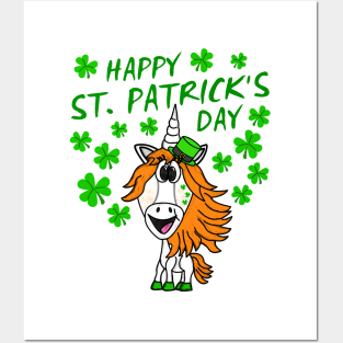 Happy St. Patrick's Day 2022 Unicorn Irish Shamrocks Posters and Art